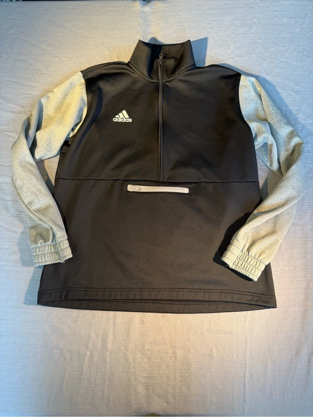 adidas Men’s Black Half-Zip Sweater with Light Gray Sleeves